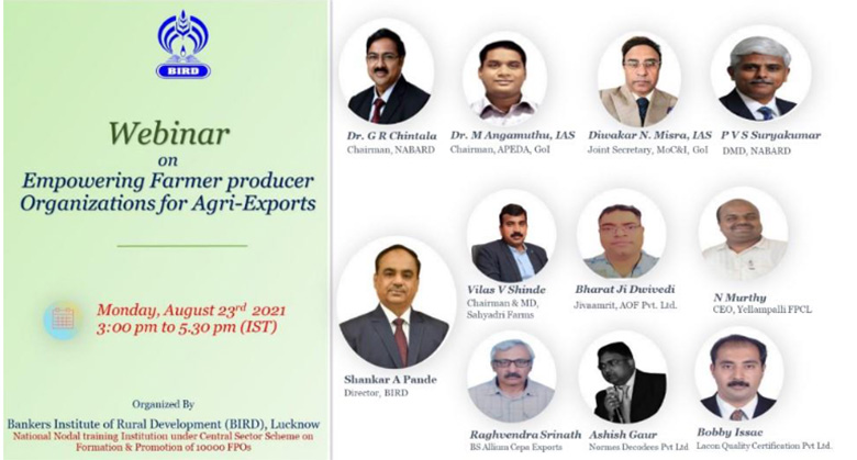 Webinar on “Empowering Farmer Producer Organization for Agri-Exports”